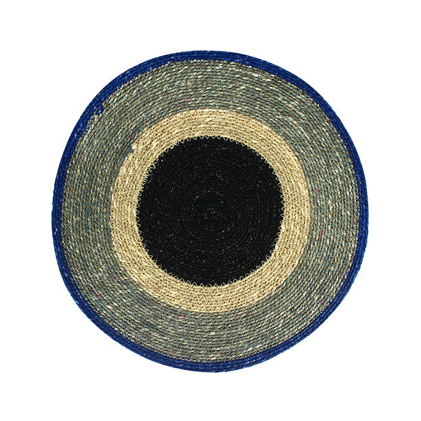 SET DE TABLE LUNA ROND 38CM EN JONC DE MER NATUREL ET BLEU – Accessoire de table – HygiRéa