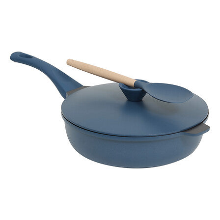 Sauteuse avec panier et ustensile 28 cm fonte d'aluminium bleu
