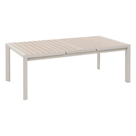 Table extensible automatique Evasion rectangle 10 places aluminium imprimé effet bois lin argile
