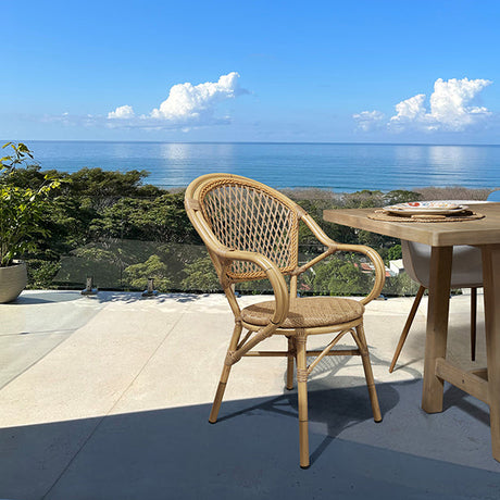 FAUTEUIL DE TABLE BISTRO ROTIN NATUREL ALU ASPECT BOIS 58X59X93CM CAPRI – Les assises – HygiRéa