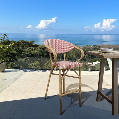 FAUTEUIL BAR TEXTILENE ROUGE STRUCTURE ALUMINIU M ASPECT BAMBOU AMALFI – Les assises – HygiRéa