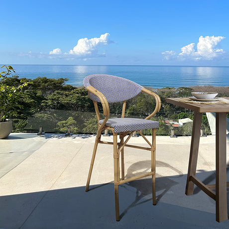FAUTEUIL BAR TEXTILENE BLEU STRUCTURE ALUMINIUM ASPECT BAMBOU AMALFI – Les assises – HygiRéa