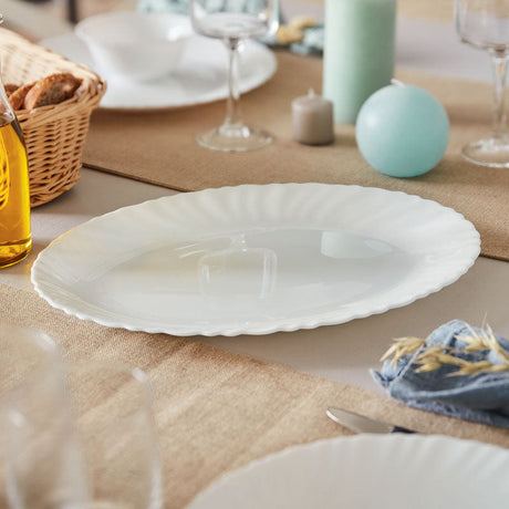 PLAT OVALE FESTON 33X25 CM EN VERRE TREMPÉ BLANC – Assiette – HygiRéa