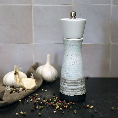 MOULIN À POIVRE 18.5CM EN CÉRAMIQUE ET BOIS DE HÊTRE BLANC – Moulin et condiment – HygiRéa