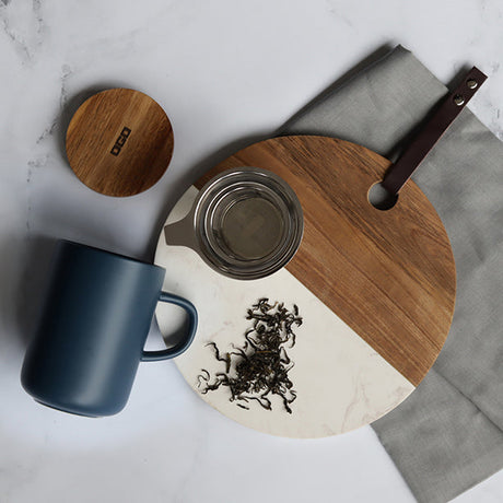 TISANIÈRE JULIET BLEU EN GRÈS ET COUVERCLE EN ACACIA DE 475 ML OGO – Café et thé – HygiRéa