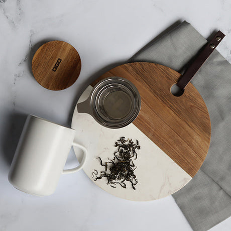 TISANIÈRE JULIET BLANC EN GRÈS ET COUVERCLE EN ACACIA DE 475 ML OGO – Café et thé – HygiRéa