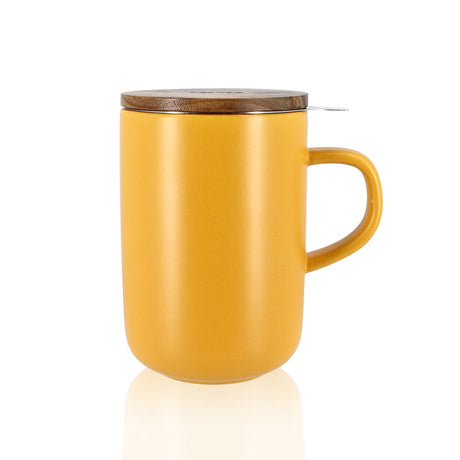 TISANIÈRE JULIET JAUNE EN GRÈS ET COUVERCLE EN ACACIA DE 475 ML OGO – Café et thé – HygiRéa