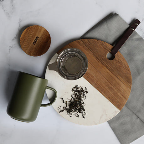 TISANIÈRE JULIET KAKI EN GRÈS ET COUVERCLE EN ACACIA DE 475 ML OGO – Café et thé – HygiRéa
