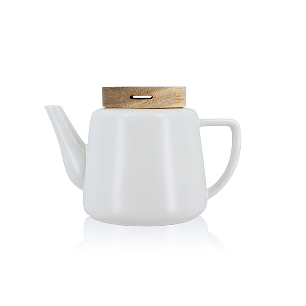 THÉIÈRE ENZO EN PORCELAINE BLANCHE ET COUVERCLE BOIS 680 ML – Café et thé – HygiRéa