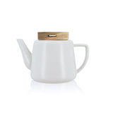 THÉIÈRE ENZO EN PORCELAINE BLANCHE ET COUVERCLE BOIS 680 ML – Café et thé – HygiRéa