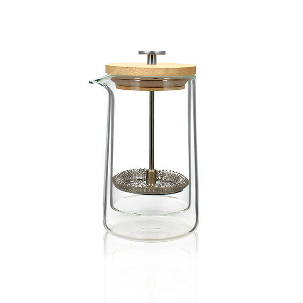 CAFETIÈRE PISTON OCTAVE 350ML EN VERRE DOUBLE PAROI COUVERCLE BOIS – Café et thé – HygiRéa