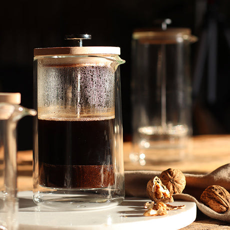 CAFETIÈRE PISTON OCTAVE 500ML EN VERRE DOUBLE PAROI COUVERCLE BOIS – Café et thé – HygiRéa