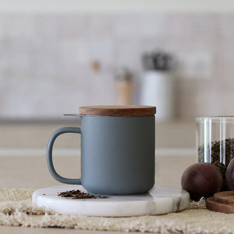 TISANIÈRE JULIET 300ML EN GRÈS GRIS PERLE AVEC COUVERCLE BOIS D'ACACIA – Café et thé – HygiRéa