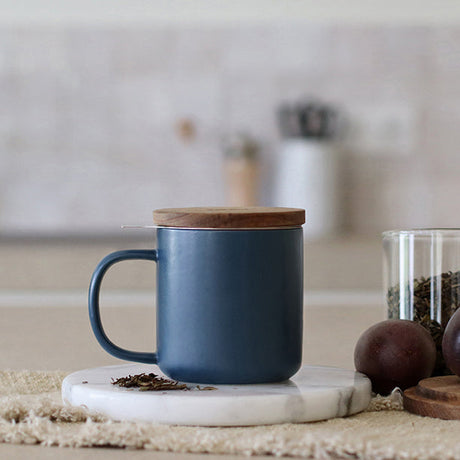 TISANIÈRE JULIET 300ML EN GRÈS BLEU AVEC COUVERCLE BOIS D'ACACIA – Café et thé – HygiRéa
