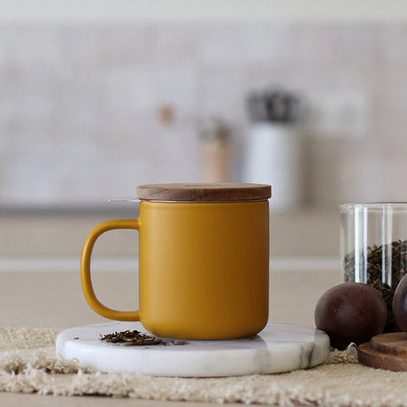 TISANIÈRE JULIET 300ML EN GRÈS JAUNE AVEC COUVERCLE BOIS D'ACACIA – Café et thé – HygiRéa