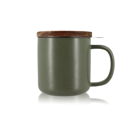 TISANIÈRE JULIET 300ML EN GRÈS KAKI AVEC COUVERCLE BOIS D'ACACIA – Café et thé – HygiRéa