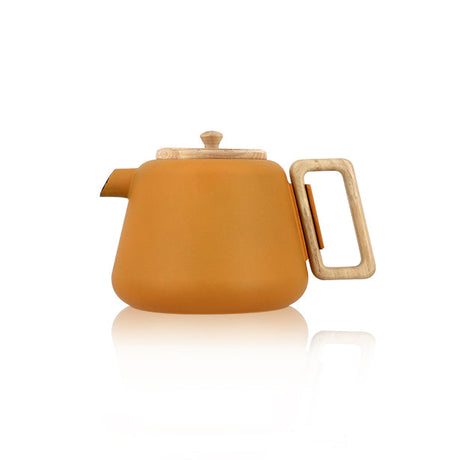 THÉIÈRE VIGGO 1000ML EN FONTE JAUNE AVEC POIGNÉE COUVERCLE BOIS – Café et thé – HygiRéa