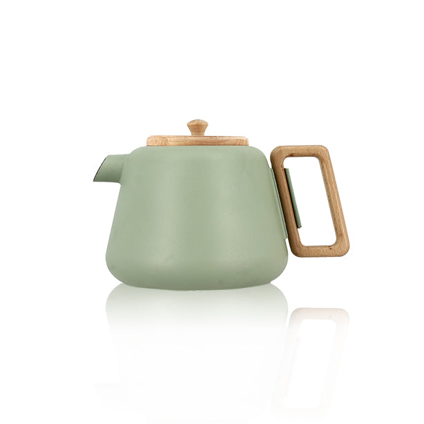 THÉIÈRE VIGGO 1000ML EN FONTE AMANDE AVEC POIGNÉE COUVERCLE BOIS – Café et thé – HygiRéa