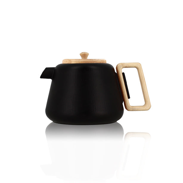 THÉIÈRE VIGGO 1000ML EN FONTE NOIR AVEC POIGNÉE COUVERCLE BOIS – Café et thé – HygiRéa