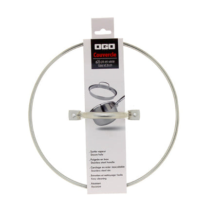 COUVERCLE EN VERRE 26CM AVEC BORD & POIGNÉE INOX – Couvercle – HygiRéa