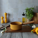 CASSEROLE ECTOR 16CM ALU REVÊTEMENT CÉRAMIQUE JAUNE AVEC MANCHE BOIS – Casserole – HygiRéa
