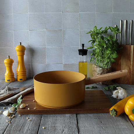 CASSEROLE ECTOR 20CM ALU REVÊTEMENT CÉRAMIQUE JAUNE AVEC MANCHE BOIS – Casserole – HygiRéa