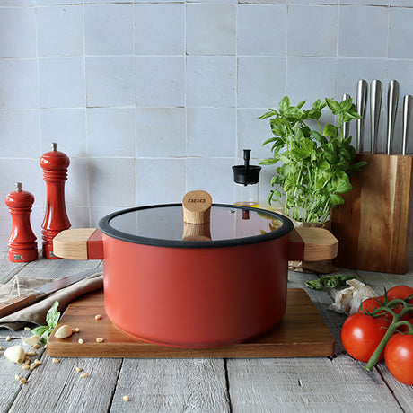 FAITOUT ECTOR 24CM EN ALUMINIUM PAPRIKA AVEC MANCHE EN BOIS – Faitout, traiteur et marmite – HygiRéa