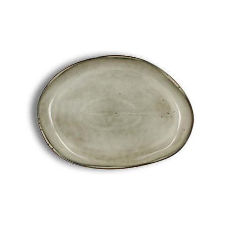 PLAT OVALE NAKURU 33CM EN GRÈS GRIS ET BEIGE – Assiette – HygiRéa