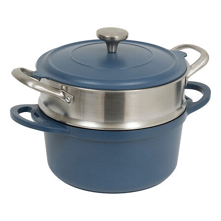 Cocotte avec panier et ustensile 24 cm fonte d'aluminium bleu