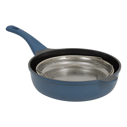 Sauteuse avec panier et ustensile 28 cm fonte d'aluminium bleu