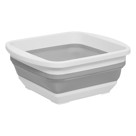 Bassine carrée rétractable 8 litres blanc et gris, pliable et peu encombrante