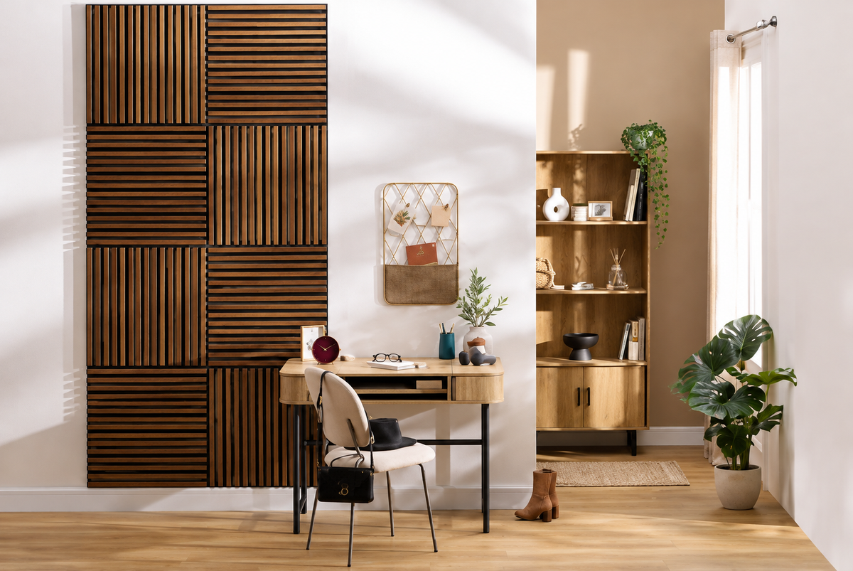 PANNEAU MURAL DÉCORATIF COLVA 60 X 60 MDF - EFFET BOIS FONCÉ