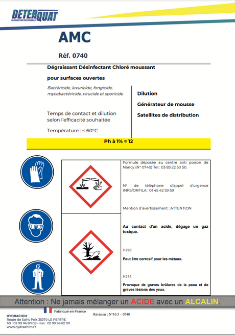 DETERQUAT AMC – Degraissant Désinfectant - concentré - chlorés - moussant – HygiRéa