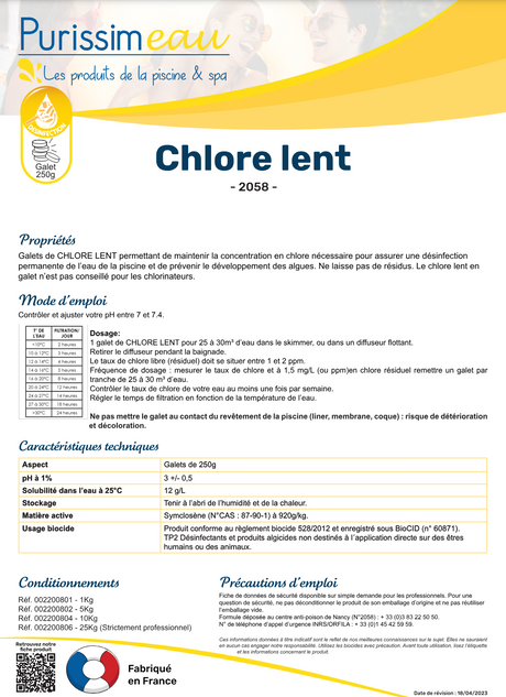 GALETS DE CHLORE LENT 250g – Chlore – HygiRéa