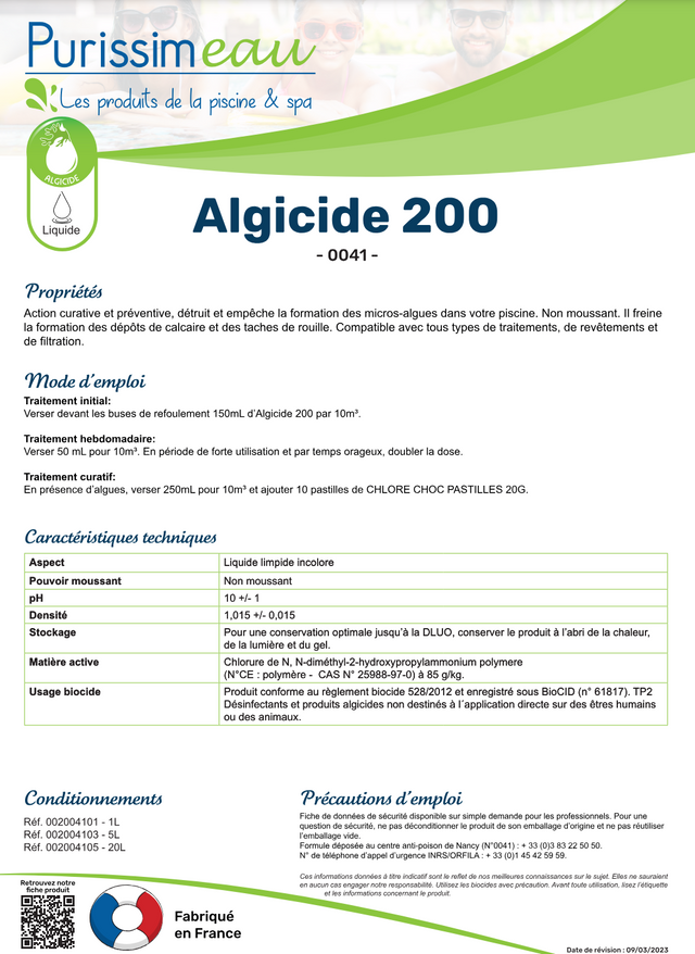 ALGICIDE 200 – Algicides – HygiRéa