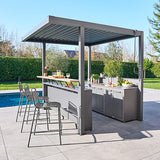 Oxyana Outdoor Kitchen with Pergola, 2 Base Units, 1 Sink Unit, and Bar, 258 x 258 x 233 cm