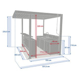 Oxyana Outdoor Kitchen with Pergola, 2 Base Units, 1 Sink Unit, and Bar, 258 x 258 x 233 cm