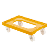 SOCLE JAUNE 4 ROUES CHAPE ACIER – Socle rouleur 4 roues – HygiRéa