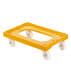 SOCLE JAUNE 4 ROUES CHAPE ACIER – Socle rouleur 4 roues – HygiRéa