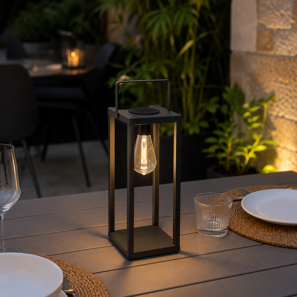 LANTERNE SOLAIRE FABY HAUT 36 CM NOIR