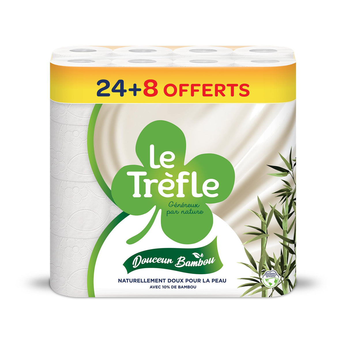 PAPIER TOILETTE TREFLE BAMBOU - 32 ROULEAUX