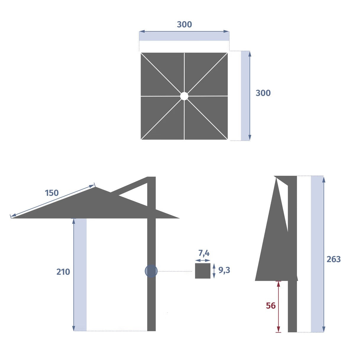 Parasol déporté MELHIA Anthracite / Graphite – Parasols – HygiRéa