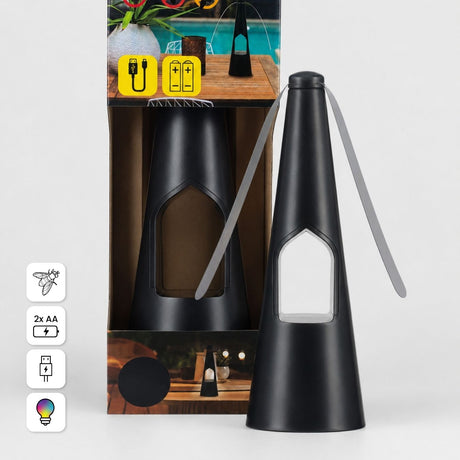 Ventilateur noir anti insectes de table 2en1 avec lumière LED