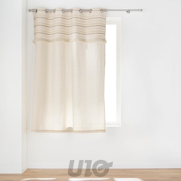 RIDEAU A OEILLETS 140 x 180 CM COTON UNI+TOP TISSE+FRANGES ATLAS NATUREL