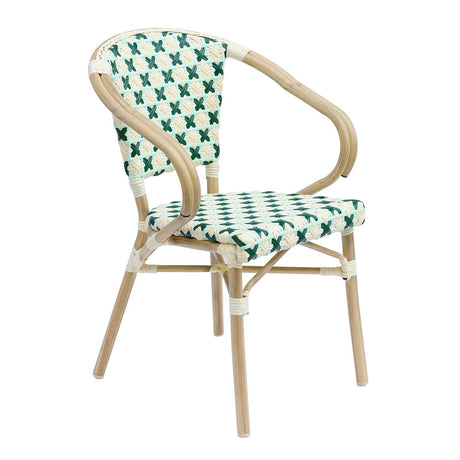 Chaise de jardin style bistrot parisien en aluminium et rotin synthétique avec accoudoirs – Chaises d'intérieurs et Extérieur – HygiRéa