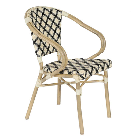 Chaise de jardin style bistrot parisien en aluminium et rotin synthétique avec accoudoirs – Chaises d'intérieurs et Extérieur – HygiRéa