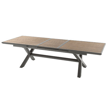 Table extensible Axiome 10 places aluminium imprimé effet bois honey praline
