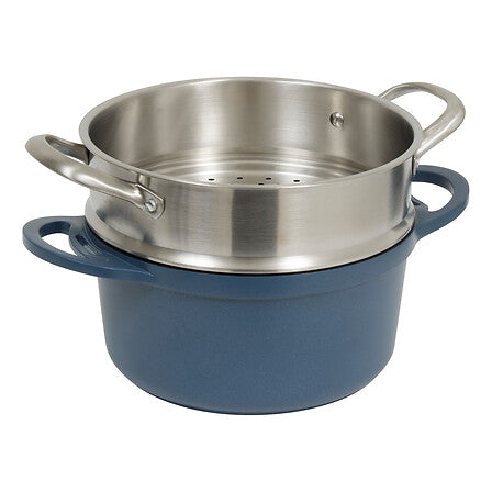 Cocotte avec panier et ustensile 24 cm fonte d'aluminium bleu
