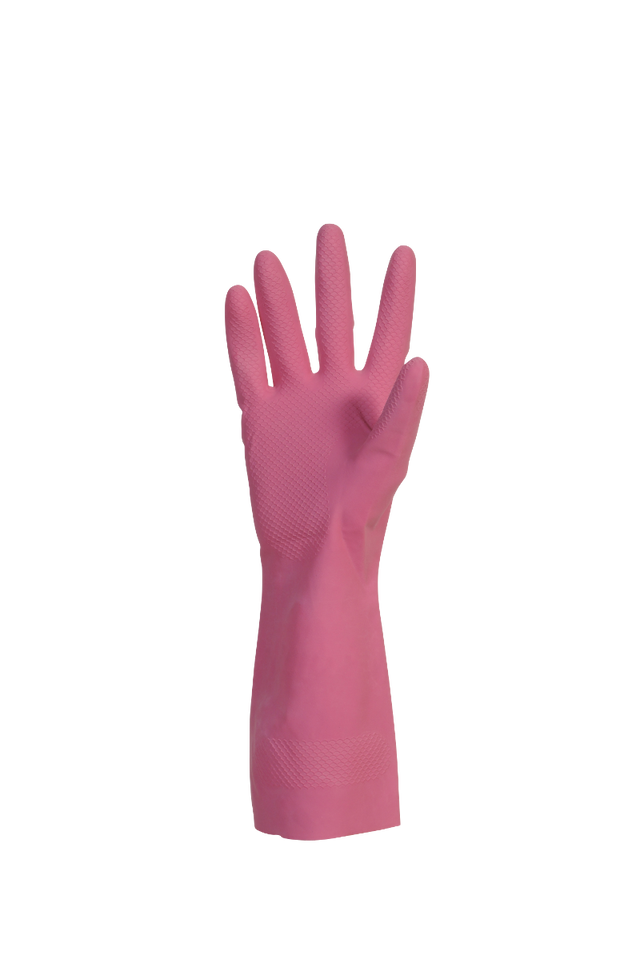 Gant de ménage latex rose flocké coton – Gants Ménage – HygiRéa