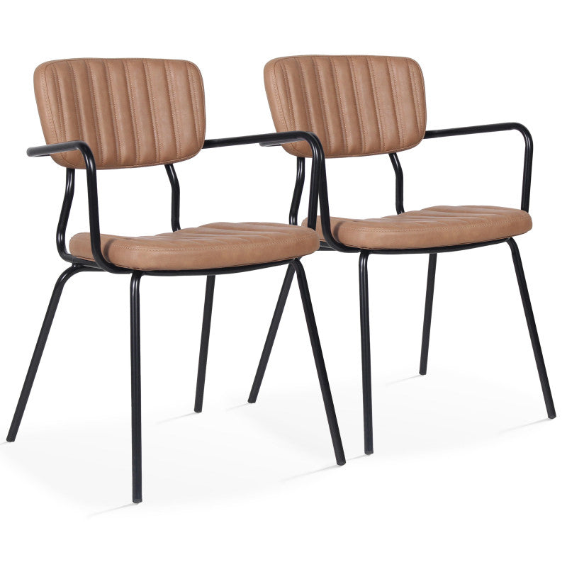 CHAISES EFFET CUIT ET MÉTAL AVEC ACCOUDOIRS - NEW YORK - LOT DE 2